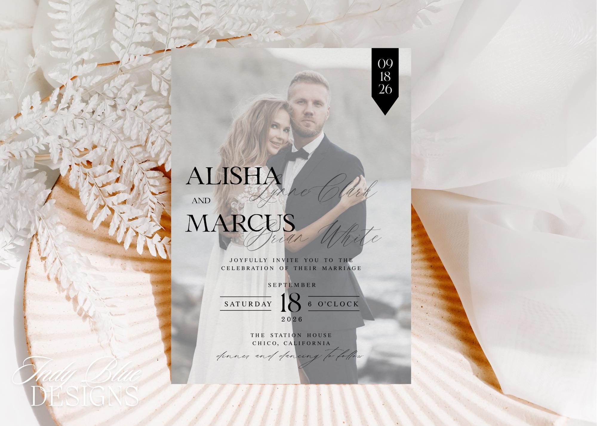 Modern Photo Wedding Invitation Save The Date Announcement DIY Printable Boho Engagement Cards Party Template Custom Invitation Card ALISHA