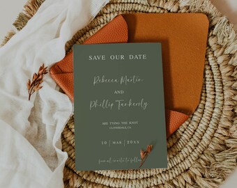 Evergreen Save The Date Card Template, DIY Save The Date, Photo Save The Date, Save The Date Card, Modern Invite, Autumn Invite, Fall Trees