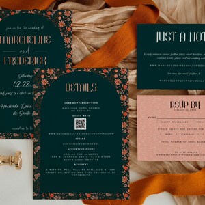 Vintage Floral Wedding Invitation Template Set, DIY Wedding Printable Invite, Modern Invite, Editable Wedding Invite, DIY QR Code Invite image 3