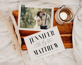 Modern Photo Wedding Invitation Save The Date Announcement DIY Printable Boho Engagement Card Party Template Custom Invitation Card JENNIFER