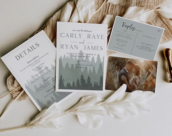 Unique Autumn Wedding Invitation Template Suite Classic Fall Trees Forest Invitation Set Printable Elegant Modern Font Invite CARLY