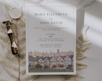 San Francisco Modern Wedding Invitation Template Personalized Modern Invite DIY Photo Card Customizable Design Elegant Announcement MARA