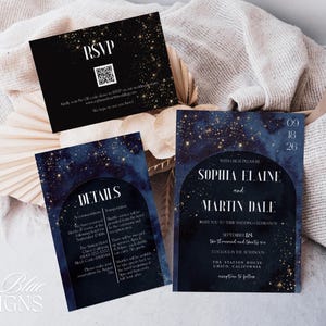 Unique Starry Wedding Invitation Template Suite Classic Night Wedding Invitation Set Printable Elegant Modern Font Wedding Invite SOPHIA