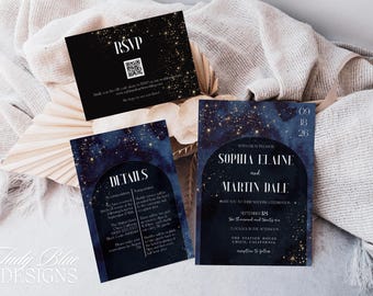Unique Starry Wedding Invitation Template Suite Classic Night Wedding Invitation Set Printable Elegant Modern Font Wedding Invite SOPHIA