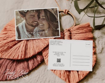 Minimalist Photo Engagement Template Photo Boho Wedding Announcement Card Stationary Modern Customizable Printable Photo DIY Postcard ROWENA