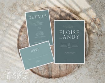 Charming Blue Floral Wedding Invite Set DIY Peonies Template Modern Engagement Announcement Save The Date Rustic Boho Invitation ELOISE