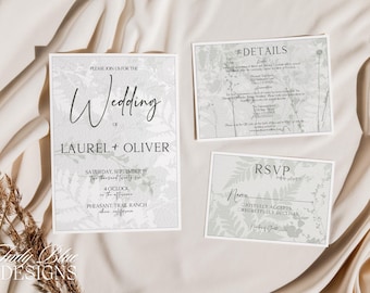 Unique Neutral Watercolor Wedding Invitation Template Suite Classic Announcement DIY Set Printable Elegant Font Modern Botanicals LAUREL