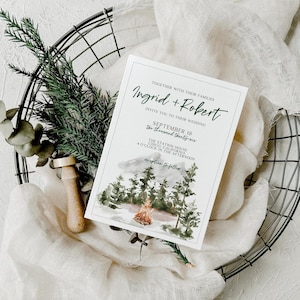 Unique Autumn Wedding Invitation Template Suite Classic Campfire Wedding Invitation Set Printable Elegant Modern Font Wedding Invite INGRID