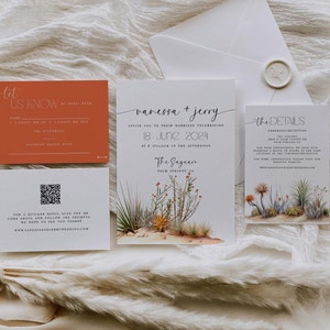 Wedding Invitation Template Suite DIY. Rustic Wedding Invite. Wedding Invitation. Desert. Wildflower. Nature. Minimalist. Cactus Flowers. image 1