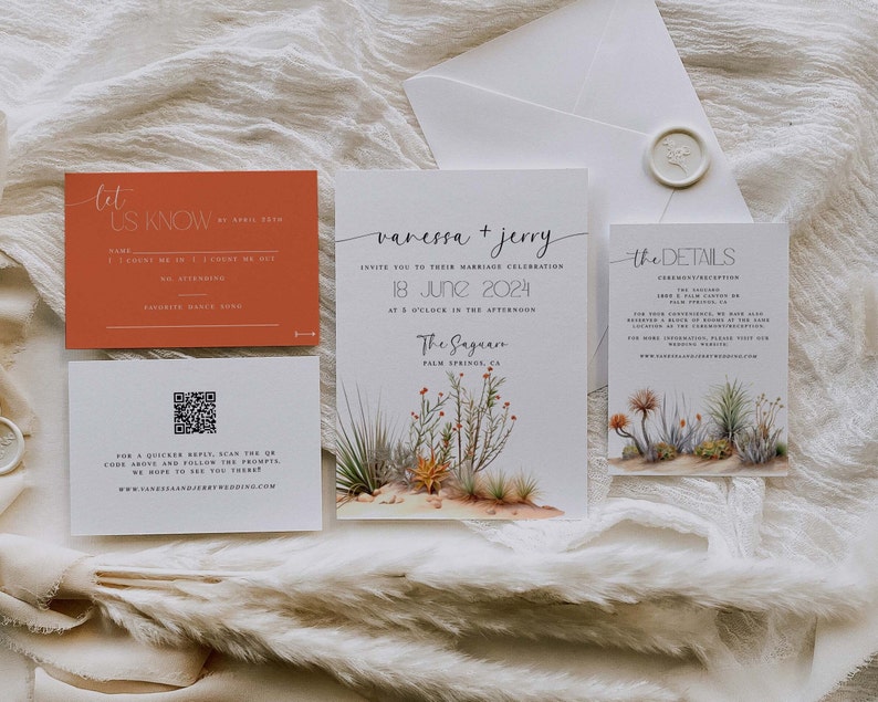 Wedding Invitation Template Suite DIY. Rustic Wedding Invite. Wedding Invitation. Desert. Wildflower. Nature. Minimalist. Cactus Flowers. image 1
