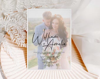 Classic Boho Wedding Invite Printable Photo Invitation DIY Modern Engagement Announcement Save The Date Custom Card Digital Template AMELIA