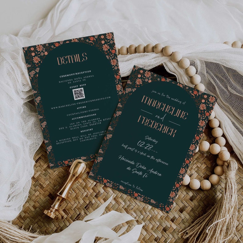 Vintage Floral Wedding Invitation Template Set, DIY Wedding Printable Invite, Modern Invite, Editable Wedding Invite, DIY QR Code Invite image 4