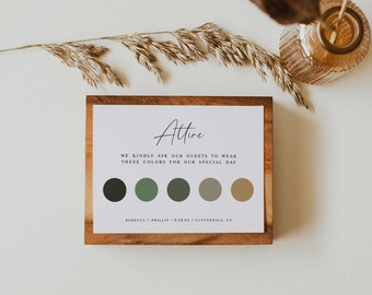 Wedding Attire Card Template, Wedding Color Palette Card, Color Palette Card, Guest Dress Code Insert, DIY Modern Wedding Attire Template