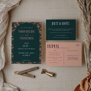 Vintage Floral Wedding Invitation Template Set, DIY Wedding Printable Invite, Modern Invite, Editable Wedding Invite, DIY QR Code Invite image 5