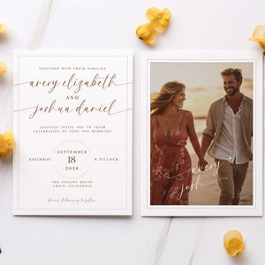 Klassische Foto Hochzeitseinladung Save The Date Ankündigung DIY Printable Boho Verlobung Moderne Party Vorlage Benutzerdefinierte Einladungskarte AVERY