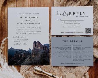 Wedding Invitation Template Suite - DIY. Rustic Wedding Invite. Wedding Invitation. Mountains. Grand Canyon.