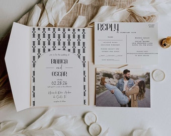 Southwestern Wedding Invitation Template, Minimalist Photo Wedding Invite, Modern Wedding Invite, Boho Photo Wedding Invite, QR Code Invite