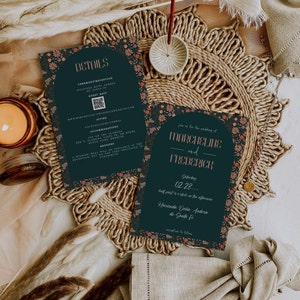 Vintage Floral Wedding Invitation Template Set, DIY Wedding Printable Invite, Modern Invite, Editable Wedding Invite, DIY QR Code Invite image 6