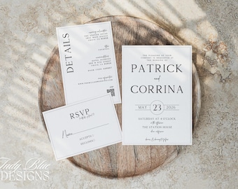 Unique Minimalist Wedding Invitation Template Suite Classic Modern Invitation Set Printable Elegant Modern Font Wedding Invite CORRINA