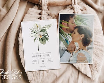 Unique Tropical Wedding Invitation Template Palm Wedding Printable Invite DIY Boho Wedding Announcement Printable Customizable HILLARY