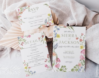 Unique Spring Wedding Invitation Template Suite Classic Wedding Invitation Set Printable Elegant Modern Script Font Wedding Invite SIERRA