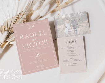 Unique Minimalist Wedding Invitation Template Suite Classic Modern Invitation Set Printable Elegant Modern Font Wedding Invite RAQUEL