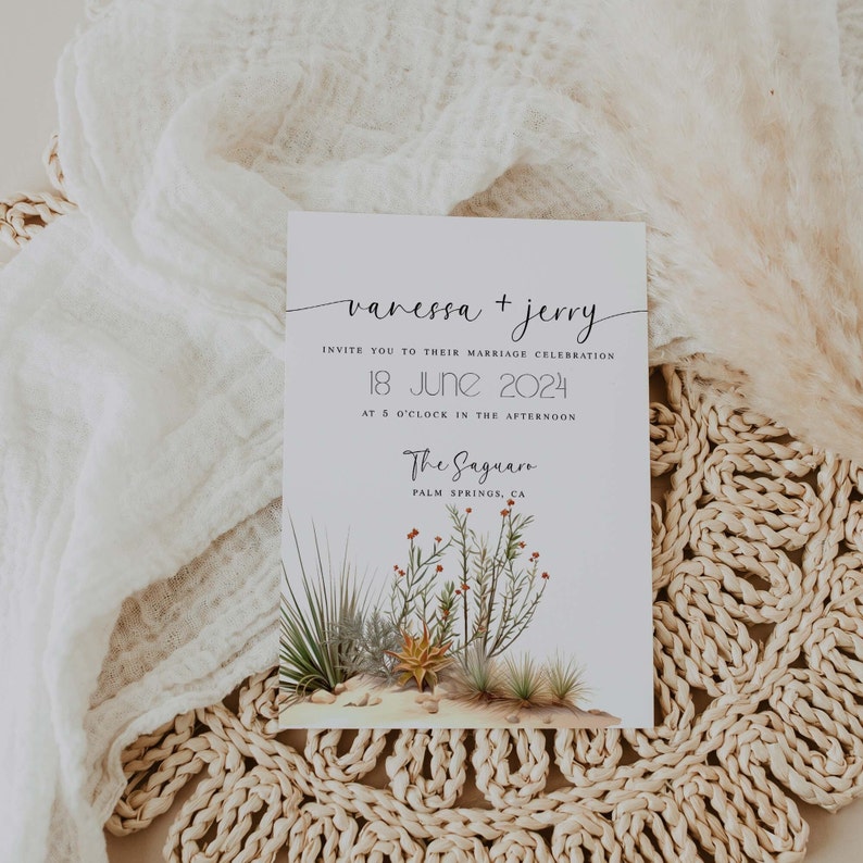 Wedding Invitation Template Suite DIY. Rustic Wedding Invite. Wedding Invitation. Desert. Wildflower. Nature. Minimalist. Cactus Flowers. image 2