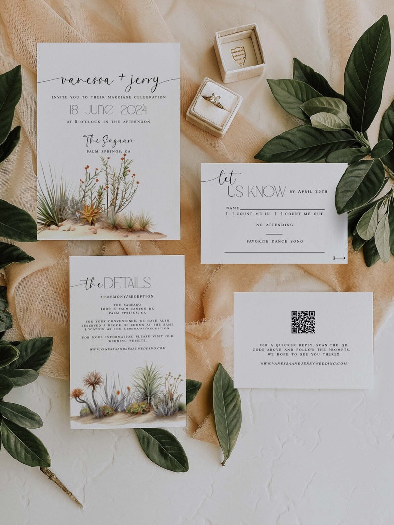 Wedding Invitation Template Suite DIY. Rustic Wedding Invite. Wedding Invitation. Desert. Wildflower. Nature. Minimalist. Cactus Flowers. image 4