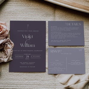 Wedding Invitation Template Suite DIY. Modern Wedding Invite. Wedding Invitation. Purple. Mauve. Minimalist. image 4