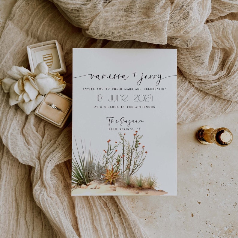 Wedding Invitation Template Suite DIY. Rustic Wedding Invite. Wedding Invitation. Desert. Wildflower. Nature. Minimalist. Cactus Flowers. image 5