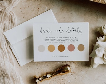 Wedding Attire Card Template, Wedding Color Palette Card, Color Palette Card, Guest Dress Code Insert, DIY Modern Wedding Attire Template