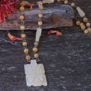 Aztec Mayan white onyx tribal man pendant necklace Mexico