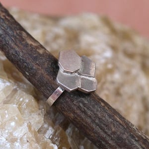 Modernist honeycomb sterling silver ring