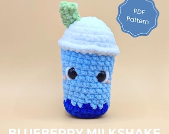 Schema all'uncinetto per frullato di mirtilli - Peluche amigurumi PDF - Giocattolo carino per bevande e cibo fai da te