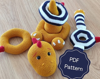 Amigurumi Crochet Pattern Dinosaur Stacking Toy