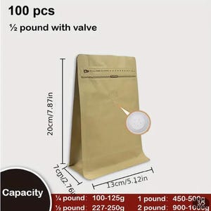 Biodegradable Kraft Coffee Bags with Valve – Half Pound Resealable Pouches for Coffee, Tea, Snacks – Heat Sealable and Eco-Friendly