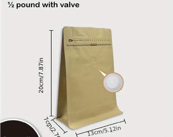 Kraft Coffee Bags: Resealable, Biodegradable, with Valve (1/2 lb)