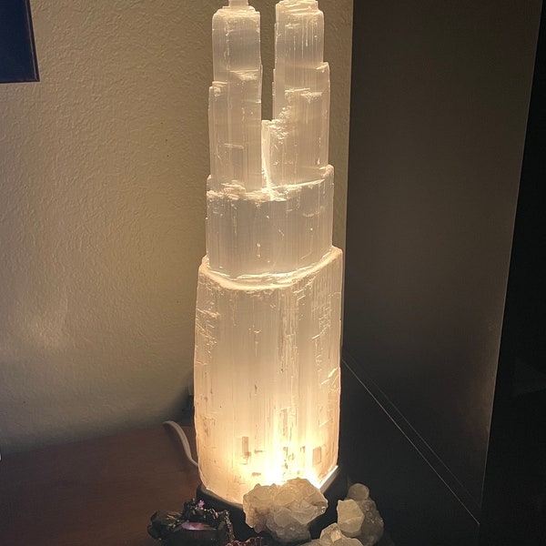 Giant XXL 16 inch Double Point Selenite Lamp