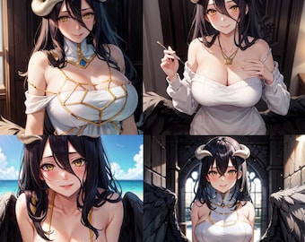 Waifu Anime AI Digital Fanart Bundle Overlor Albedo Fanart Digital Sofort Download Anime Kunst druckbare Kunst schönes Mädchen
