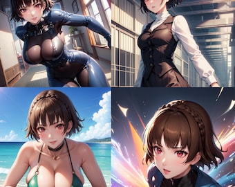 Anime AI Digitale Fanart Bundle Persona 5 Makoto Nijima Videospiel Fanart Digitale Sofort Download Anime Kunst druckbare Kunst Schönes Mädchen
