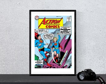 Vintage Comic book Wall Art Action Comics #252 DC Comic Print Digital Wall Art Instant download Printable Retro Poster Nerdy Birthday Gift