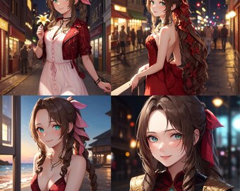 Anime AI Digital Fanart Bundle Aerith Final Fantasy 7 Videospiel Fanart Digital Sofort Download Anime Kunst druckbare Kunst schönes Mädchen