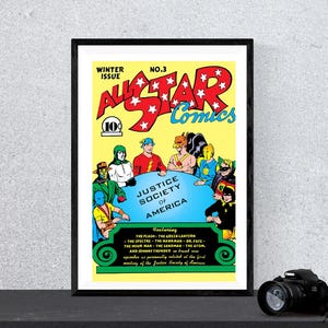 Stripboek muurkunst All Star Comics #1 DC Comic Print digitale muurkunst Instant download afdrukbare retro poster nerdy verjaardagscadeau