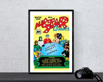 Comic book Wall Art All Star Comics #1 DC Comic Print Digital Wall Art Instant download Printable Retro Poster Nerdy Birthday Gift