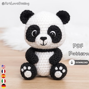 Patrón PDF de Amigurumi Panda, tutorial fácil para principiantes de juguete de peluche, lindo osito suave hecho a mano