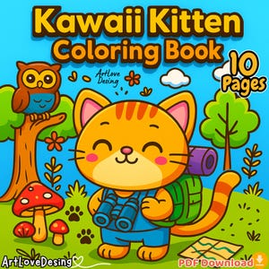 Kawaii Kitten Coloring PDF – 10 Printable Pages for Kids & Cat Lovers – Cute Digital Download Activity