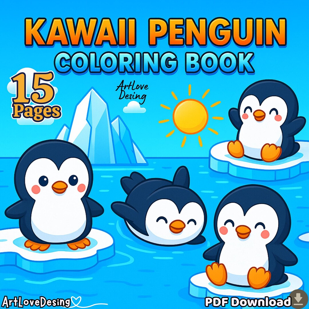 Kawaii Penguin Coloring Pages, Cute Winter Printable Activity for Kids