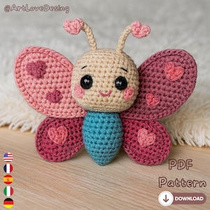 Schema Amigurumi Farfalla PDF – Morbido Peluche Fai-da-te, Insetto Kawaii all’Uncinetto, Giocattolo Artigianale, Download Istantaneo