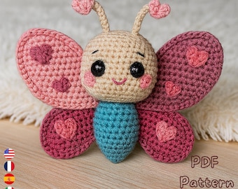 Butterfly Amigurumi Crochet Pattern PDF, Cute Stuffed Animal, Kawaii Insect Plush Toy, DIY Softie, Instant Download