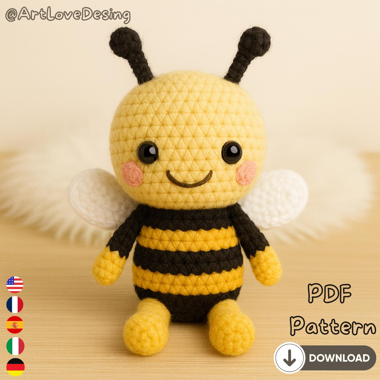 Bee Amigurumi Crochet Pattern PDF, Cute Bumblebee Plush DIY Tutorial ...